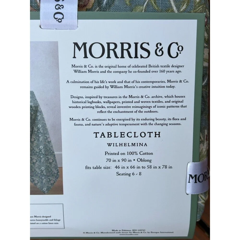 MORRIS & Co WILHELMINA Tablecloth 70 X 90 in GREEN Floral Printed 100% Cotton